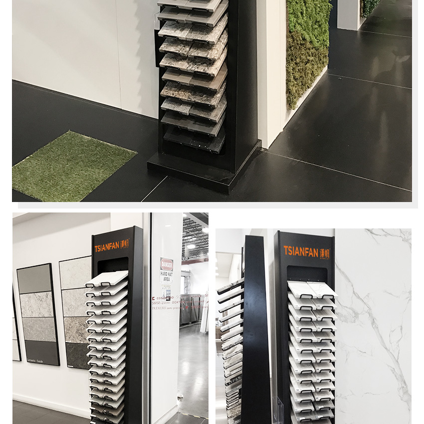 New Arrival Factory Showroom Custom Metal Ceramic Granite Quartz Marble Tile Sample Floor Standing Stand Stone Display Rack