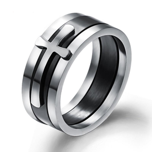Venta al por mayor 8mm combinación desmontable tres en uno cristiano Jesús Cruz anillo de acero inoxidable joyería anillo de dedo para los hombres - Product Image 1