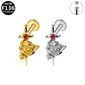 <b>Titanium</b> Beauty Cross Rose Snake Ear <b>Stud</b> Fashionable Cartilage Jewelry ASTM F136 <b>Titanium</b> Alloy Earring Piercing Jewelry - Product Image 5