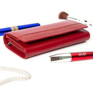 Red Leather Foldable <b>Long</b> <b>Wallet</b> with Button Closure Fashion for Women Daily Use - Product Image 2