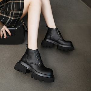 Dropshipping, logo personnalisé, bottines à plateforme en cuir véritable pour femmes, bottines décontractées, Chine - Product Image 4