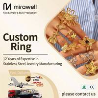 Bague Mirawell personnalisée en acier inoxydable plaqué or 18 carats PVD, inaltérable, étanche, 316L, avec logo gravé, vente en gros, OEM 2026