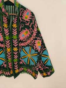 Cotton <b>Velvet</b> Suzani Embroidered <b>Jacket</b> Handmade Floral Folk Art Boho Ethnic Winter Coat For <b>Women</b> Vintage Statement Wear Gift - Product Image 4