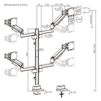 LDT86S-C048S 17 "~ 40" 11kg Modulaire Mécanique Ressort Quad Moniteur Bras Bureau Ordinateur Écran VESA Montage 4 Moniteur Support Support