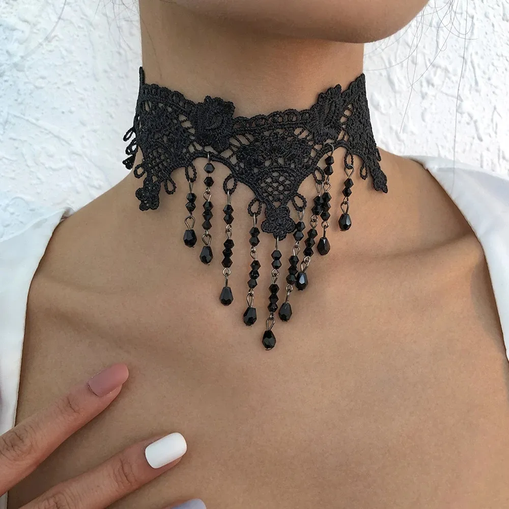 Kaimei Kalung Lapis Hitam Seksi, Kalung Renda Pendek Halloween Wanita, Perhiasan Gothic Steampunk 2021