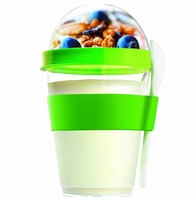 Gobelet en plastique isotherme personnalisé avec logo pour enfants, pour petit-déjeuner, salade, yaourt, 12 oz, avec cuillère et couvercle