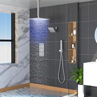 Ensemble de robinetterie de douche thermostatique Honajo à 3 poignées, pomme de douche LED de 12 pouces, 2 x 6 pouces, jets de douche complets, pomme de douche carrée, finition brossée