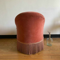 Fauteuil individuel confortable en velours rose vintage à franges, style français, avec accoudoirs en forme de crapaud, en bois courbé, pour salon, chambre et hôtel