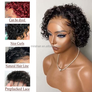 Vente en gros perruque de cheveux humains Remy coupe Pixie <span class=keywords><strong>13x1</strong></span> dentelle avant cheveux humains brésiliens bouclés perruques dentelle transparente noir naturel - Product Image 2