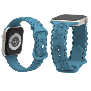 Bracelet en silicone à motif de rose en relief pour Apple Watch Band 38 40 41 42 44 45 49 mm pour Iwatch Ultra 2 - Product Image 1