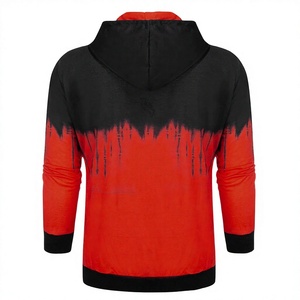 Sudadera con Capucha y Cremallera para Hombre, Tie-Dye Degradado Rojo y Negro, Corte Regular, Informal, Tejido de Poliéster, para Otoño - Product Image 5