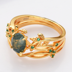 Anillo <span class=keywords><strong>de</strong></span> Compromiso y <span class=keywords><strong>Boda</strong></span> <span class=keywords><strong>de</strong></span> Plata <span class=keywords><strong>de</strong></span> Ley 925 con Ágata Musgosa <span class=keywords><strong>para</strong></span> Mujer, Joyería Fina <span class=keywords><strong>de</strong></span> Lujo - Product Image 4