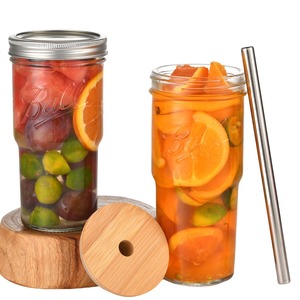 22oz thủy tinh tái sử dụng cốc BOBA trà nước trái cây chai cà phê với <span class=keywords><strong>Mason</strong></span> <span class=keywords><strong>Jar</strong></span> tre nắp không gỉ rơm cho du lịch rượu bia Soda sử dụng - Product Image 1