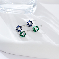 Anting-anting gesper telinga bunga zirkon warna-warni Retro perak murni S925 anting-anting perhiasan mode klasik mewah untuk hadiah wanita