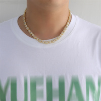 Strass en cuivre doré taille émeraude pour homme, bijoux de déclaration Hip Hop Iced Out