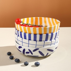 <span class=keywords><strong>Assiette</strong></span> peu profonde en porcelaine rayée créative, design moderne et simple, compatible micro-ondes, vaisselle pour usage domestique - Product Image 2