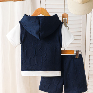 Conjunto Exclusivo para Niños, Verano 2026, Oferta, Novedades, Informal, Moderno, 2 Piezas, Sudadera con Capucha Simulada y Mangas Cortas - Product Image 2