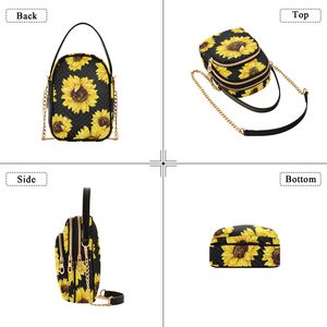 Sunflower Print Crossbody Handbag PU <b>Leather</b> Chain Strap Zipper <b>Mini</b> Bag for Women Travel Casual Use - Product Image 3
