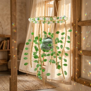 Envío directo: Atrapasueños de cristal verde con diseño de rama de sauce, adorno colgante para jardín y dormitorio, colgante atrapasueños, campanilla de viento con diseño de planta - Product Image 2