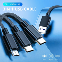 Cable de Carga USB 3 en 1 de Alta Velocidad, Carga Rápida de 3A, Protección Inteligente con IC, Cable de Datos Multipuerto con Trenzado de Nailon para iPhone