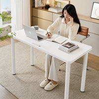 Escritorio de Computadora Moderno Blanco con Orificio para Gestión de Cables, Mesa de Estudio Minimalista para Oficina en Casa, Patas de Metal, Venta al Por Mayor