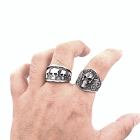 Bague Crâne Rétro en Acier Inoxydable pour Hommes, Finition Vieillie, Style Gothique Biker Punk, Tailles 8 9 10 11 12 13, Vente en Gros de Bijoux