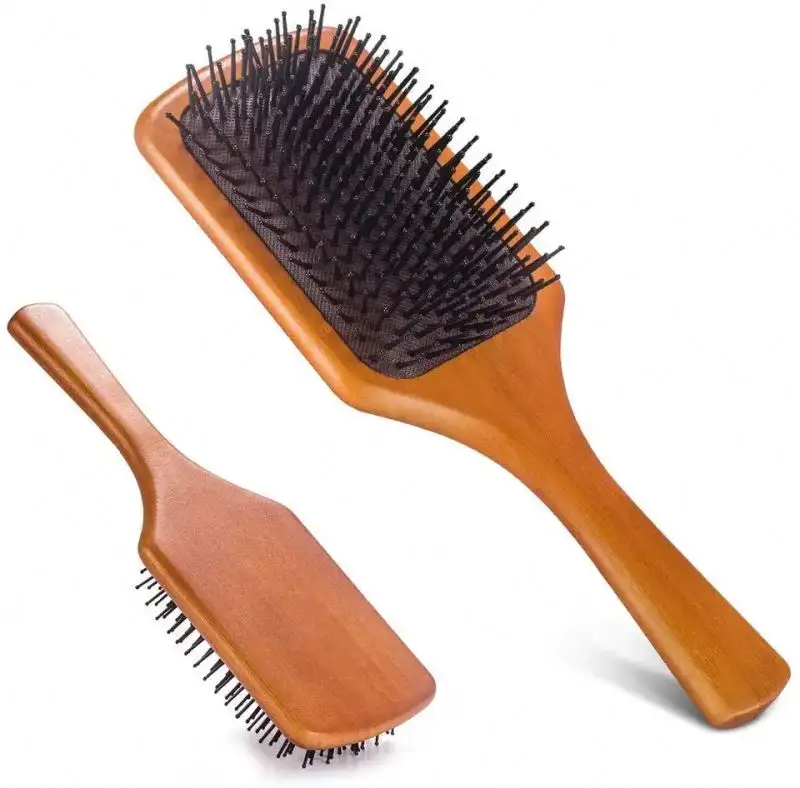 Ahşap bambu saç fırçası Set bambu ahşap iğneli fırça Detangling için, saç düzleştirme ve darbe kurutma saç tarak fırça