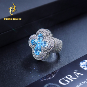 Collares de oro de 18K <span class=keywords><strong>y</strong></span> diamantes de laboratorio, anillo de trébol con incrustaciones de circonitas <span class=keywords><strong>y</strong></span> gema azul en forma de pera, engaste completo con certificado GRA - Product Image 4