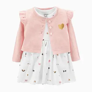 Novas Crianças Roupas Saco de Bebê Peido Saia Bebê Cardigan Casaco Princesa Vestido Conjunto de Duas Peças