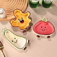 Lelyi INS Cartoon Niedliche Keramikschale in Form von Frühlingszwiebeln, Ingwer und Knoblauch, Kreative Hochwertige Mädchenhafte Verspielte Dip-Sauce-Schale