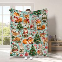 Couverture en peluche personnalisée OEM Scène Renne sous la Lune, style Village Neigeux, pour Chambre, Canapé, Décoration de Noël, Cadeau