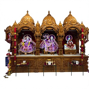 Templo de Madera Tallado a Mano con Acabado Natural para el Hogar, Gran Mandir de Madera de Teca para el Hogar, Compre un Templo de Madera de Teca con Cúpula Superior - Product Image 4