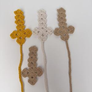 Hand Crocheted 3D Cross <b>Bookmark</b> Mixed Colors Fabric <b>Gift</b> Decor Accessory - Product Image 1