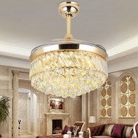 Ventilateur de plafond LED moderne en cristal avec télécommande, moteur DC, 6 vitesses, intensité variable, faible bruit, pour chambre, salle à manger, couloir, salon