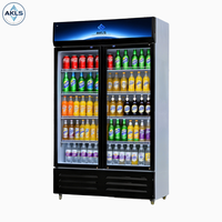 Grand Réfrigérateur Vertical à Boissons, Vitrine Réfrigérée à 2 Portes Vitrées, Compresseur Efficace, Congélateur et Réfrigérateur Ouvert
