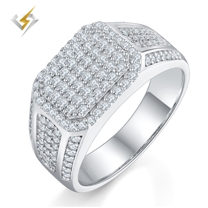 Lustro elegante Chunky 925 Sllver placcato oro bianco Melee D White VVS Moissanite Diamond <span class=keywords><strong>Ring</strong></span> Wedding for <span class=keywords><strong>Men</strong></span> - Product Image 2