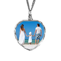 Collier en Verre Cristal Personnalisable Neuf Vente en Gros Pas Cher, Cadeau de Mariage en Verre Photo Personnalisé pour la Saint-Valentin avec Boîte Cadeau