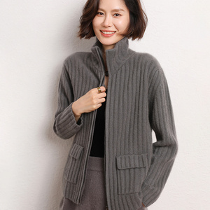 Suéteres de <span class=keywords><strong>lana</strong></span> de Cachemira para <span class=keywords><strong>mujer</strong></span>, cárdigans gruesos con cremallera, nuevo estilo 2023, Otoño Invierno, fábrica informal al por mayor - Product Image 5