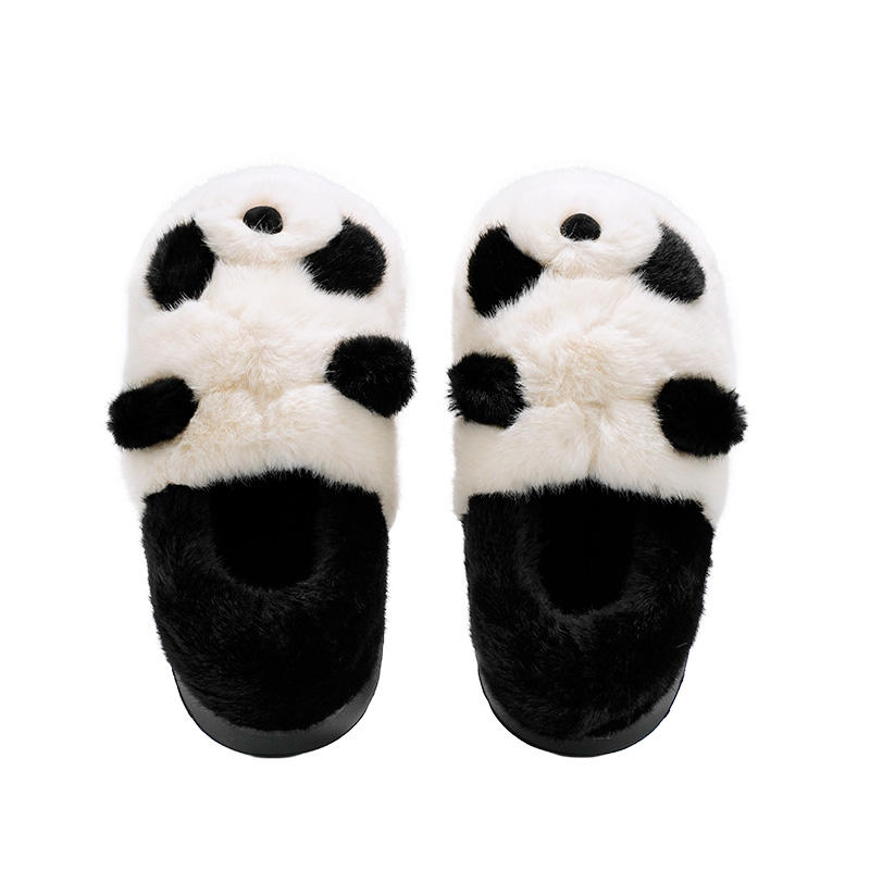 Womens Furry Slippers with EVA Outsole Winter Warm Plush-Lined Non-Slip Cushioning Cotton Slides Panda Slipper Indoor Home Use