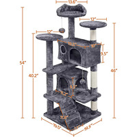 Grand Arbre à Chat Double de 138 cm en Bois, Griffoir, Maison, Tour, Meuble pour Chat avec Poteau à Griffer