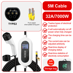 E-mingze Estación de Carga Portátil Tipo 2 EV 32A Monofásico 7KW Cargador de Vehículo Eléctrico con Enchufe Personalizado Nueva Condición - Product Image 3