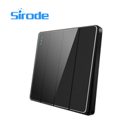 Sirode T1 Series UK Standard Modern Black Color Luxury Acrylic Panel 2 Gang 1 Way Wall Light Commutateurs et prises de courant pour la maison