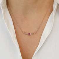 Collar de Oro de 18k con Halo de Diamantes y Zafiro o Rubí de Corte Esmeralda, Regalo de Boda o Compromiso, Engaste de Bisel