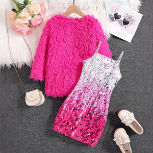 Mùa Thu Mùa Xuân Cô Gái Giả Áo Khoác Lông Thú <span class=keywords><strong>Sequin</strong></span> Sáng Bóng Dây Đeo Ăn Mặc Shopify Cross-Biên Giới Nhà Cung Cấp Tuổi Trẻ Em Polyester Rắn Màu Sắc - Product Image 2