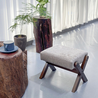 Mini tabouret en bois carré créatif à la maison tabourets de pied en lin et en bois à langer tabouret en bois à jambe croisée pouf siège souple