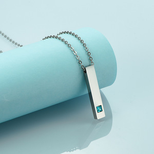 Stainless Steel Long Asymmetrical <b>Couple</b> <b>Necklace</b> With Pink And Blue Gemstone Pendant For Daily Wear - Product Image 2