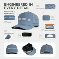 Casquette de baseball structurée à 6 panneaux avec logo personnalisé, en nylon découpé au laser, respirante, pour le golf, ajustable, vente en gros