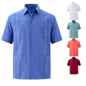 COOFANDY Men's Cuban Guayabera Shirt - Short Sleeve, Deep Purple, Casual Summer & Beach Wear (XL) - View #3