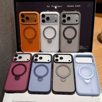 Étui de téléphone en PC à effet peau mate avec motif animal pour 18 Pro Max avec support magnétique rotatif à 360 degrés