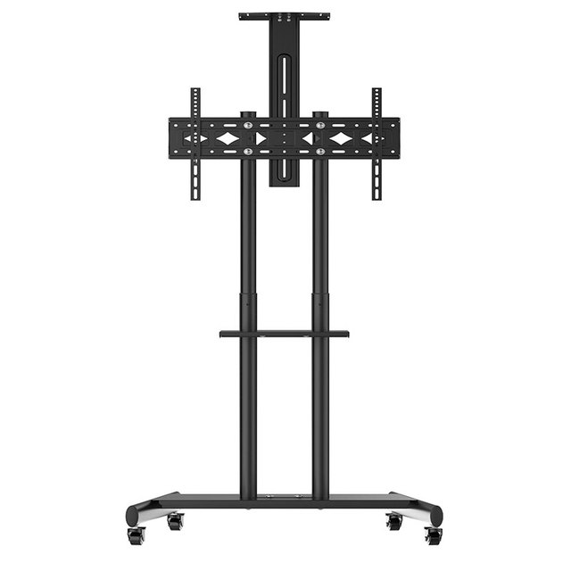 New Black Large Base Trolley Heavy Duty Steel Height Adjustable Shelf Rolling Floor Stand Portable Mobile TV Cart With Wheels